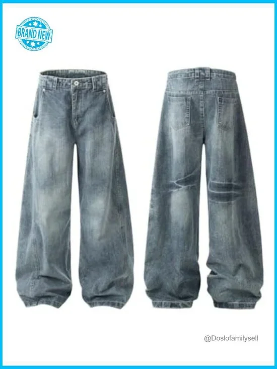 Barrel Wide Leg Jeans Loose Oversized Boyfriend Pants Y2K Aesthetic Street Style - Picture 5 of 6